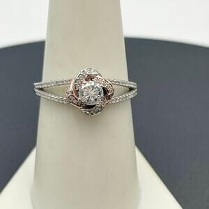 IBB CN 925 Rose Gold Vermeil CZ Two Tone Floral Love Knot Ring Sz 8